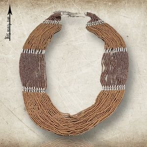 Multi-Strand Bronze Seed Bead Statement Necklace